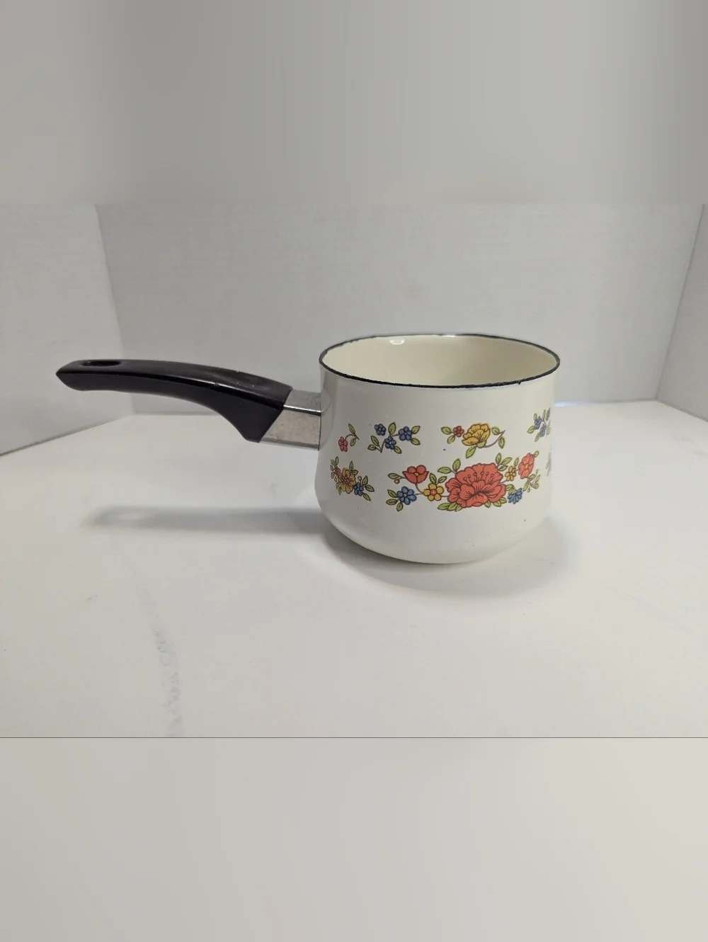 Vintage 70s SUMMER GARDEN By Excel 1 Quart Saucepan Melting Pot Pan